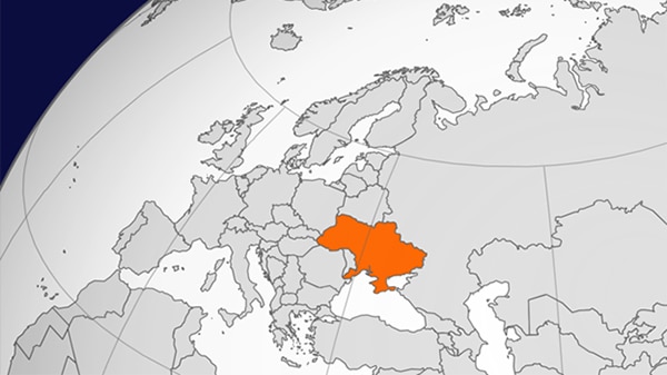 Map of Ukraine location in Europe