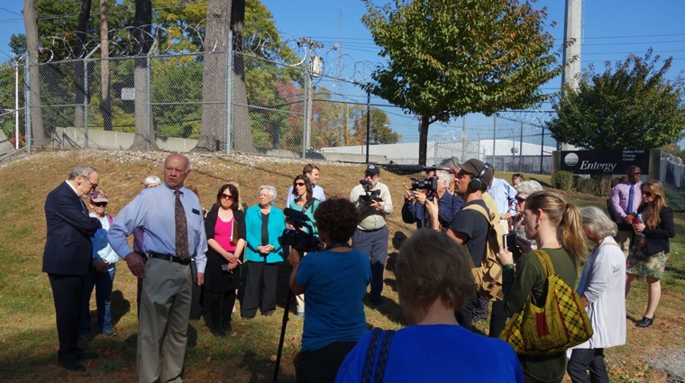 PSR/NY led a tour of the dangerous siting of the Spectra AIM gas pipeline, dangerously close to the aging Indian Point nuclear power plant, in 2016.