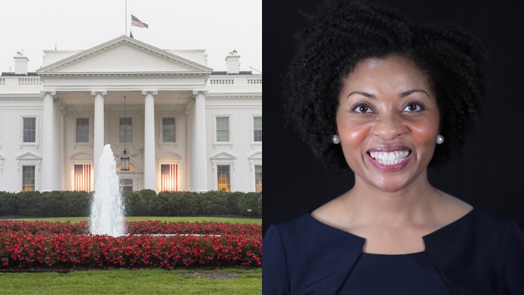 Image of White House and headshot of Natasha DeJarnett